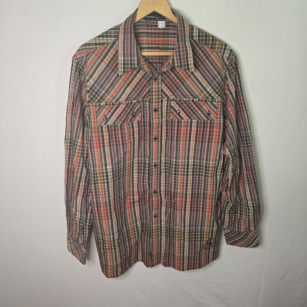Vintage Rocawear Men’s XL Orange Plaid Long Sleeve Button Down Shirt